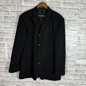 Hugo Boss Solid Black 4 Button Virgin Wool Blazer Suit Jacket Mens 42R